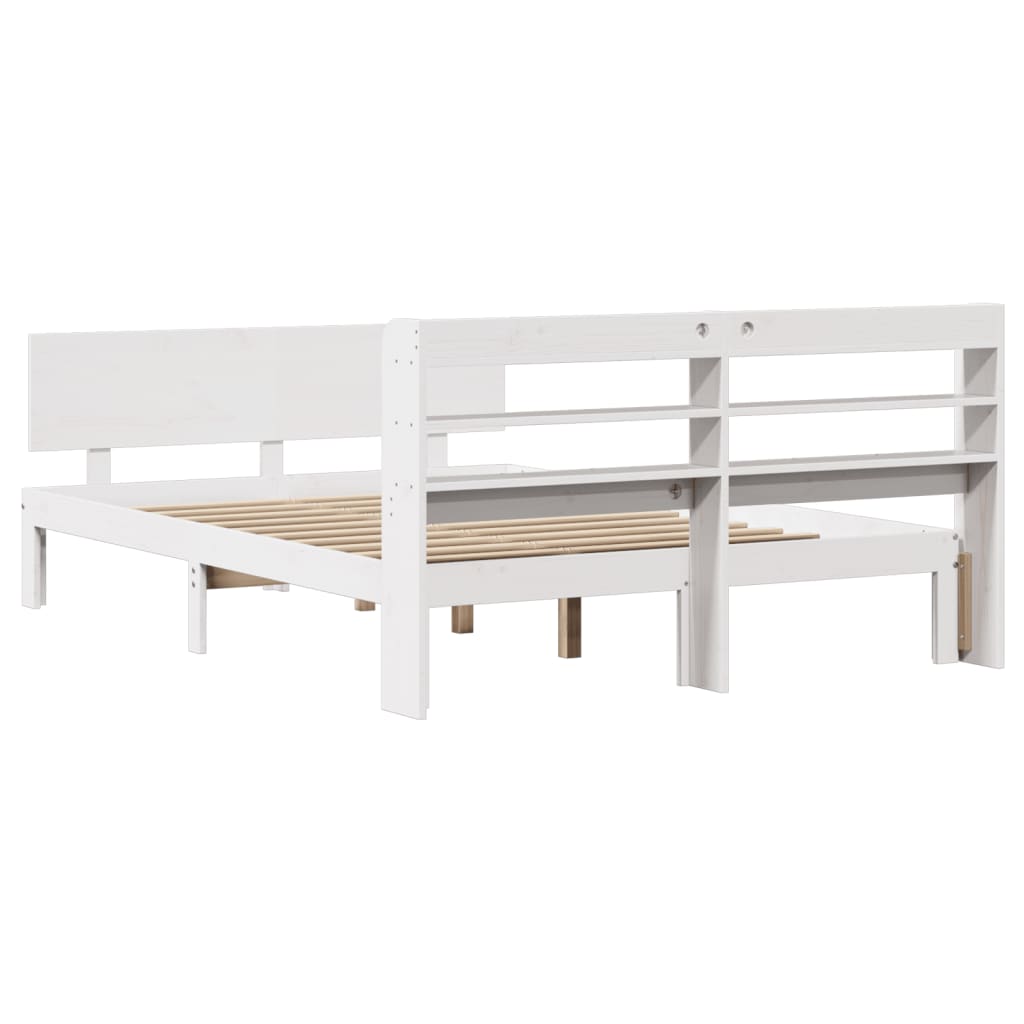 sengeramme med sengegavl 150x200 cm massivt fyrretræ hvid