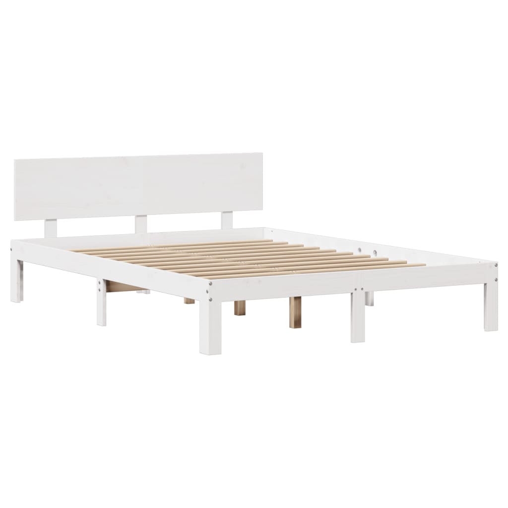 sengeramme med sengegavl 150x200 cm massivt fyrretræ hvid