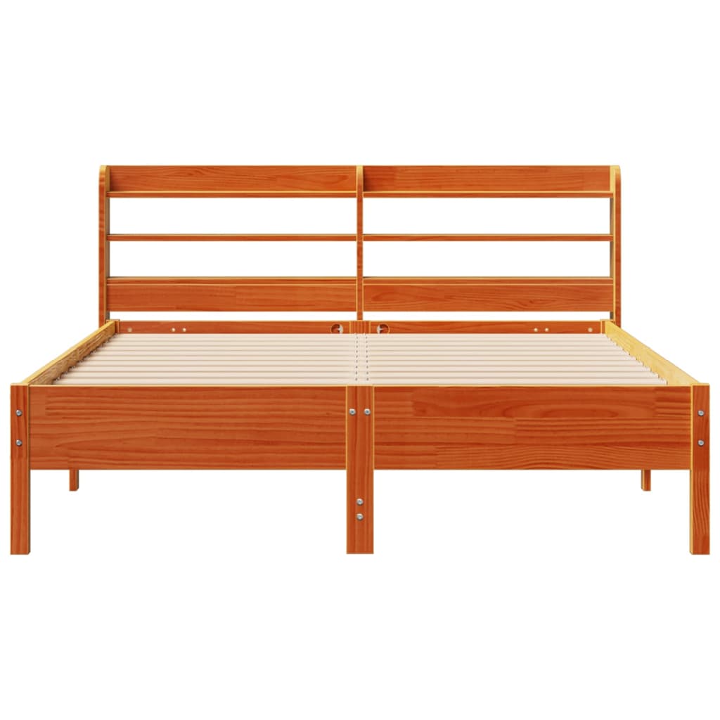 sengeramme uden madras 135x190 cm massivt fyrretræ brun