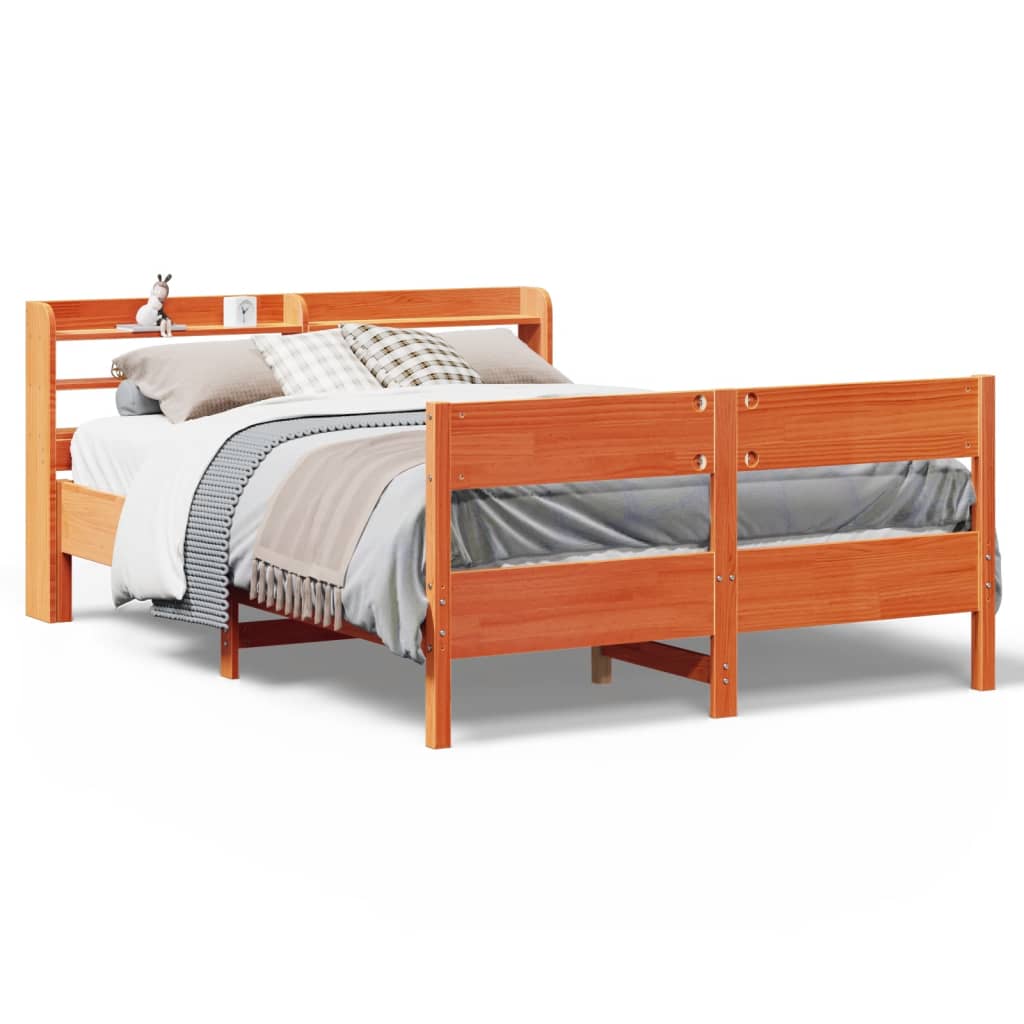 sengeramme uden madras 135x190 cm massivt fyrretræ brun