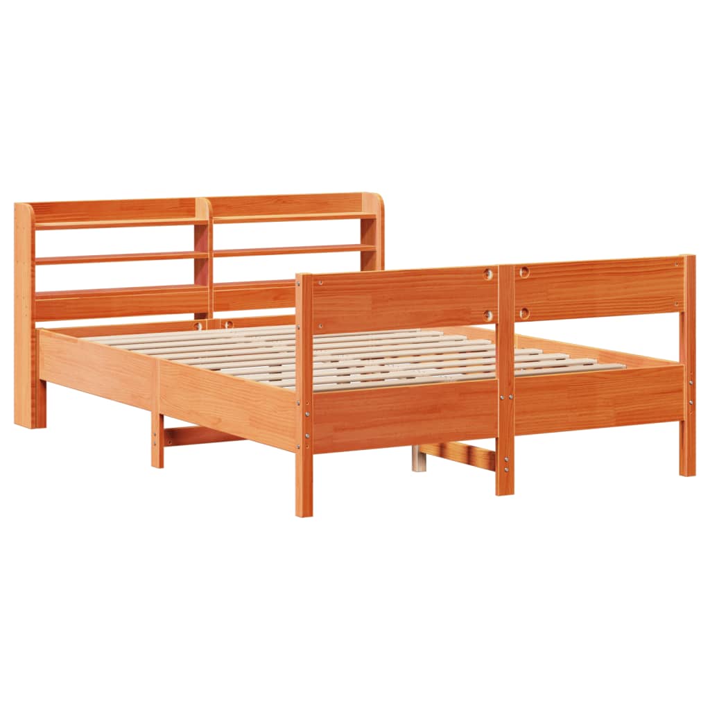 sengeramme uden madras 135x190 cm massivt fyrretræ brun