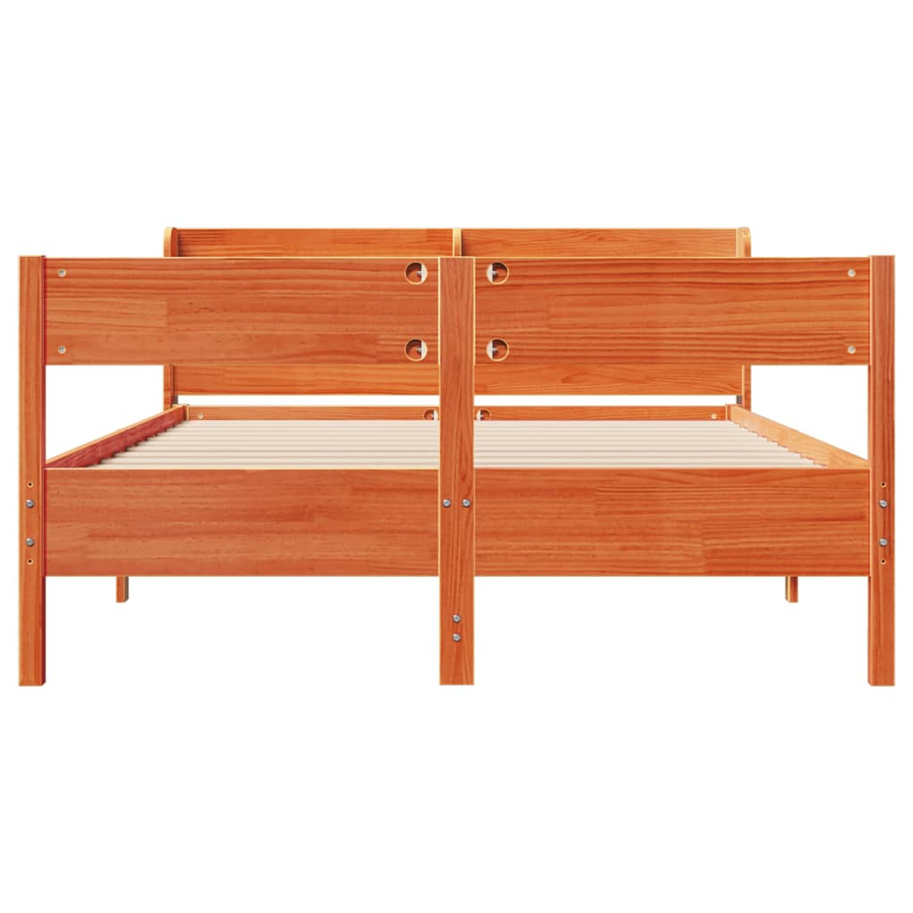 sengeramme uden madras 135x190 cm massivt fyrretræ brun