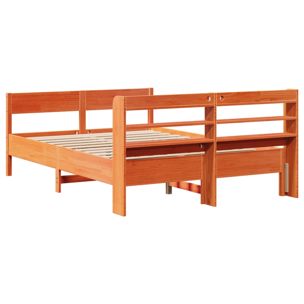 sengeramme uden madras 135x190 cm massivt fyrretræ brun