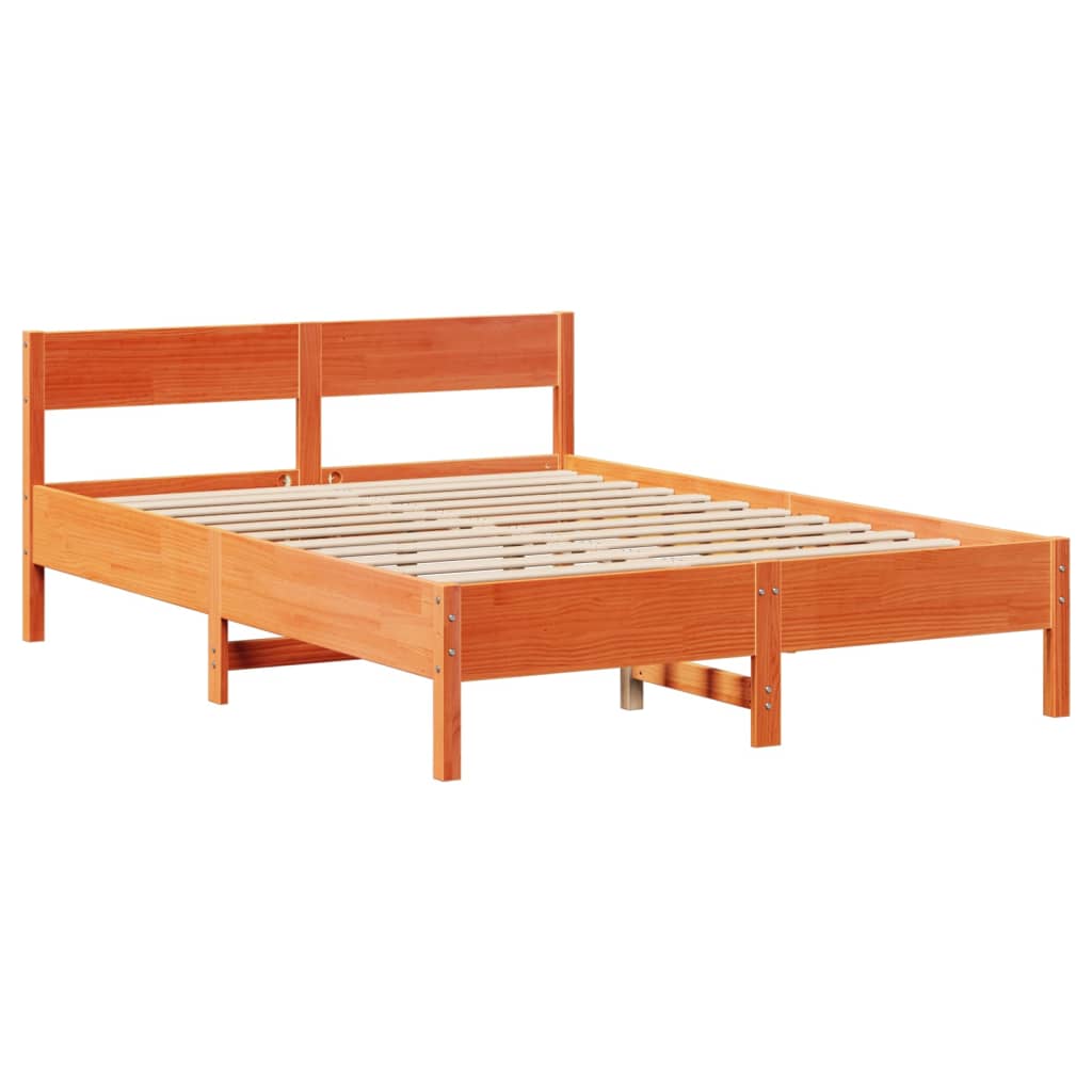 sengeramme uden madras 135x190 cm massivt fyrretræ brun