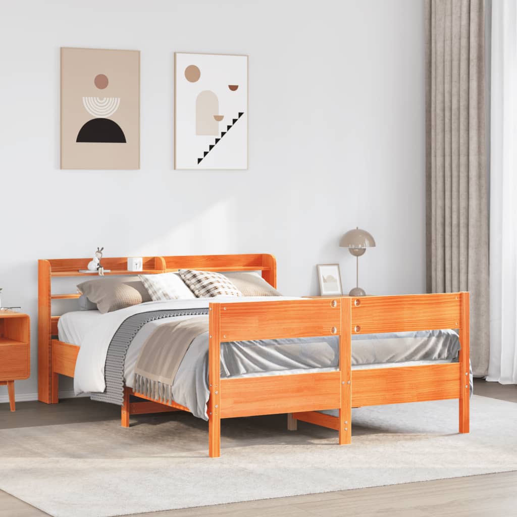 sengeramme uden madras 135x190 cm massivt fyrretræ brun