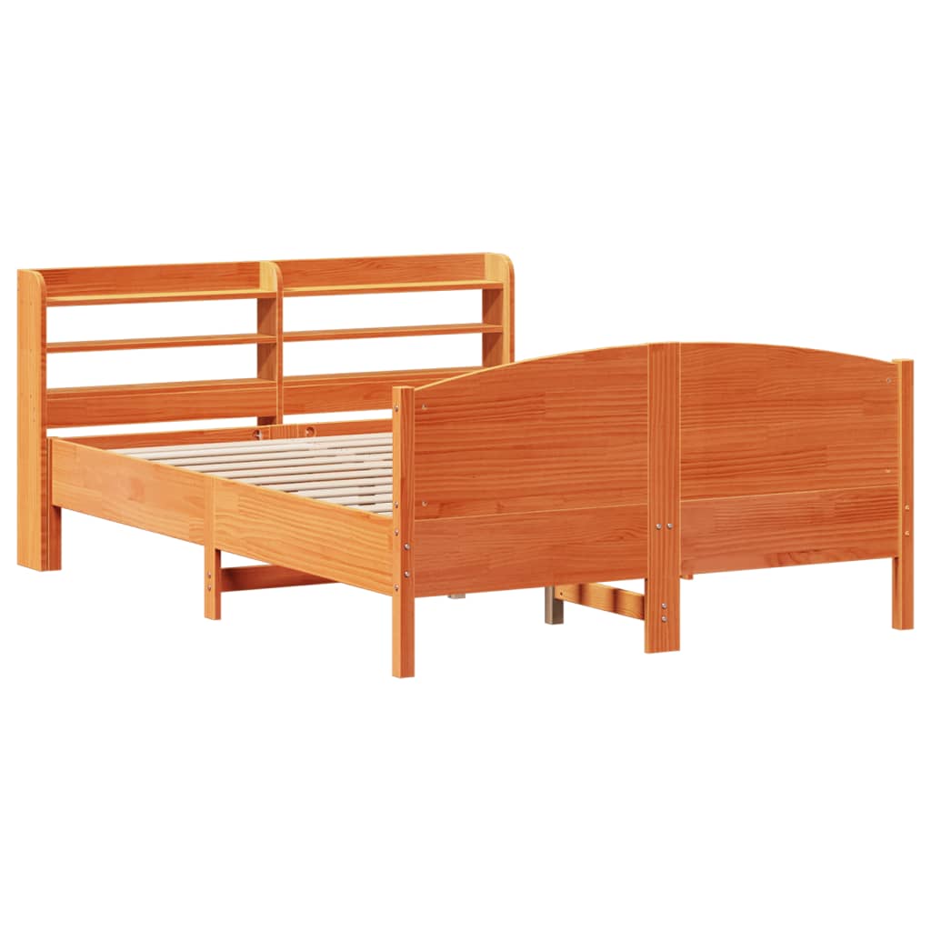 sengeramme uden madras 135x190 cm massivt fyrretræ brun