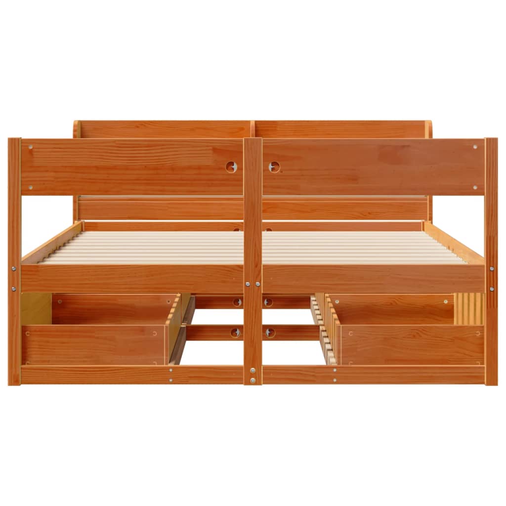 sengeramme uden madras 135x190 cm massivt fyrretræ brun