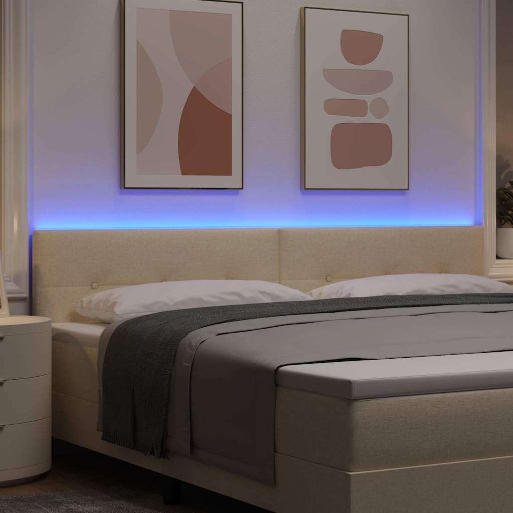 LED sengegavl med LED-lysstrimler Creme 200 cm Stof