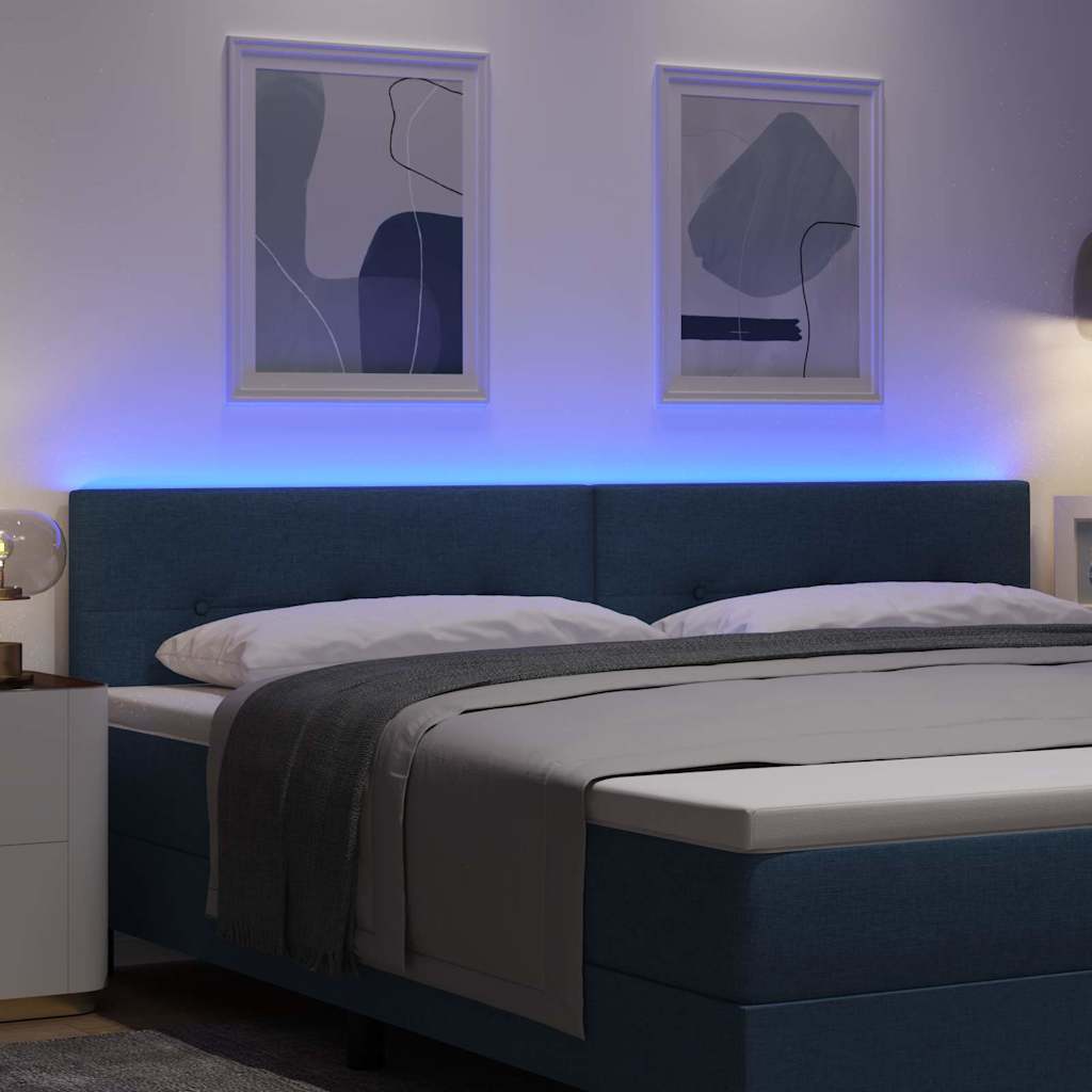 LED sengegavl med LED-lysstrimler Blå 200 cm Stof