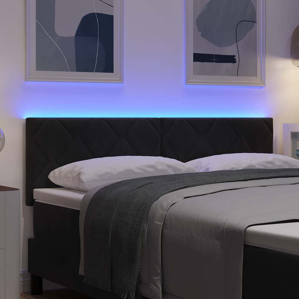 LED sengegavl Sort 144 cm Fløjl