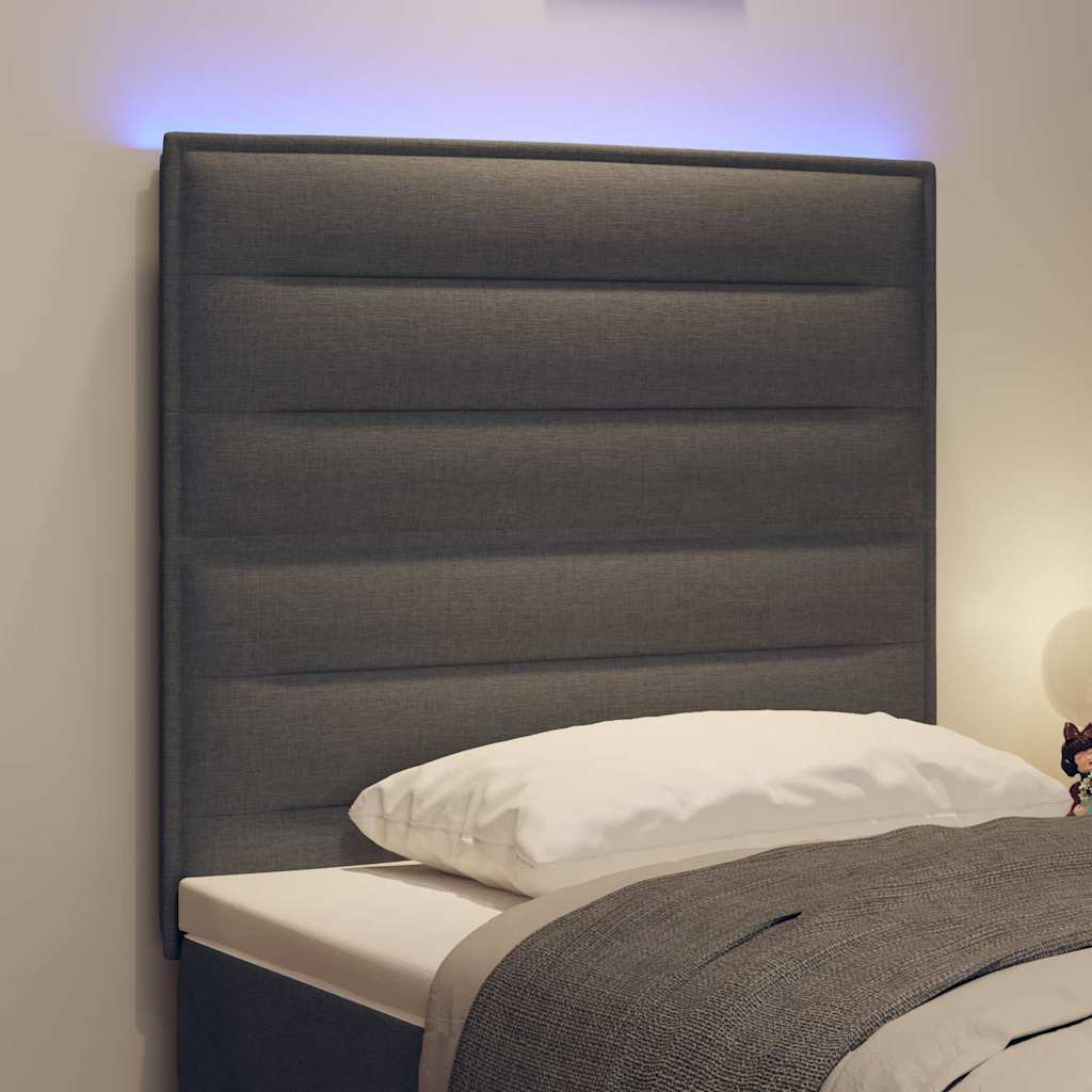 LED sengegavl med LED-lysstrimler Mørkegrå 80 cm Stof