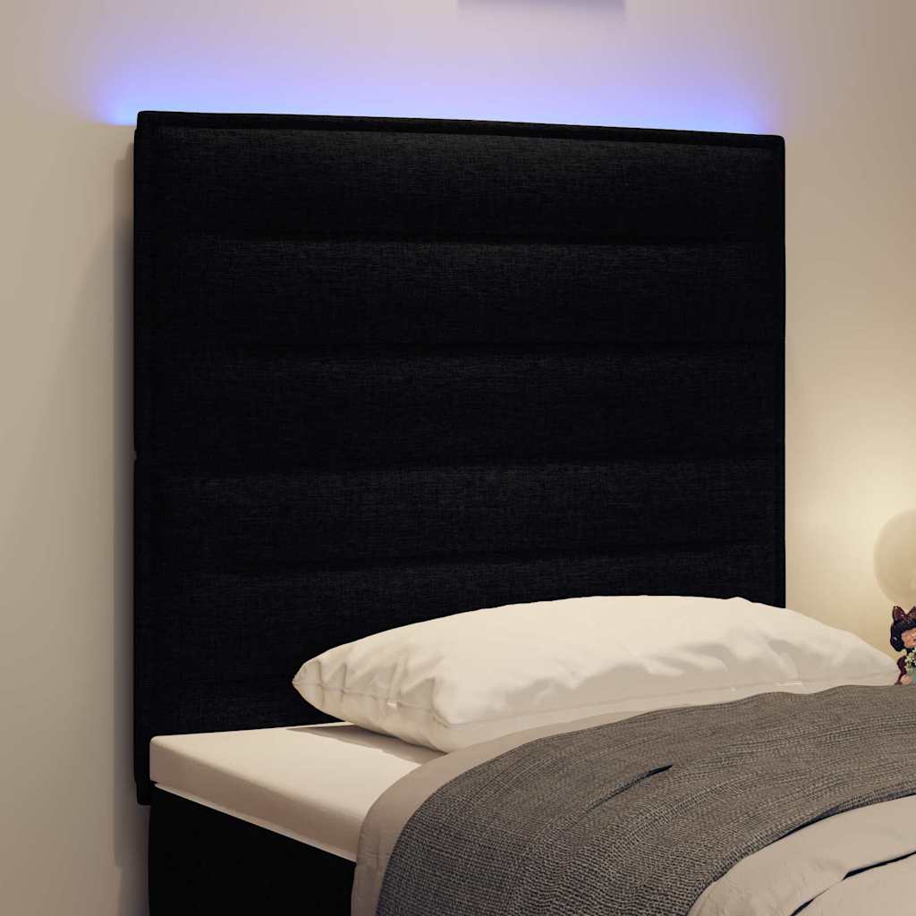 LED sengegavl med LED-lysstrimler Sort 90 cm Stof