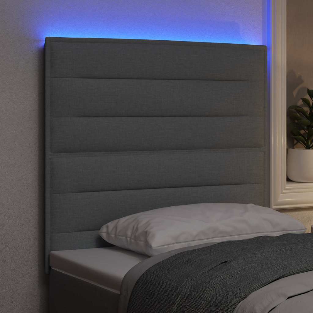 LED sengegavl med LED-lysstrimler Lysegrå 100 cm Stof