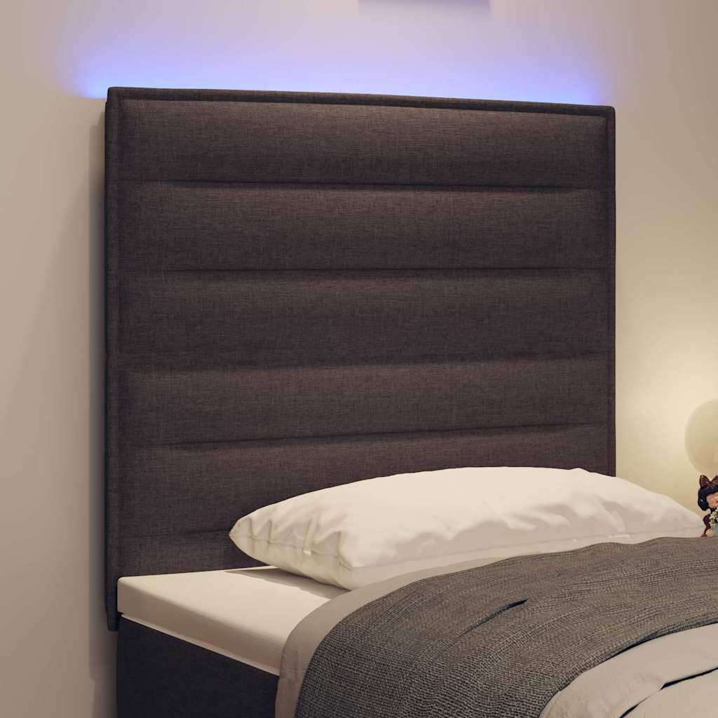 LED sengegavl med LED-lysstrimler Mørk Brun 100 cm Stof