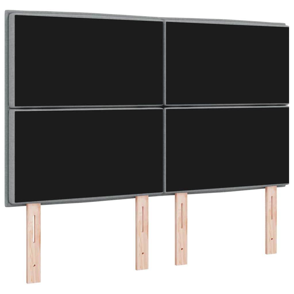 LED sengegavl med LED-lysstrimler Lysegrå 144 cm Stof