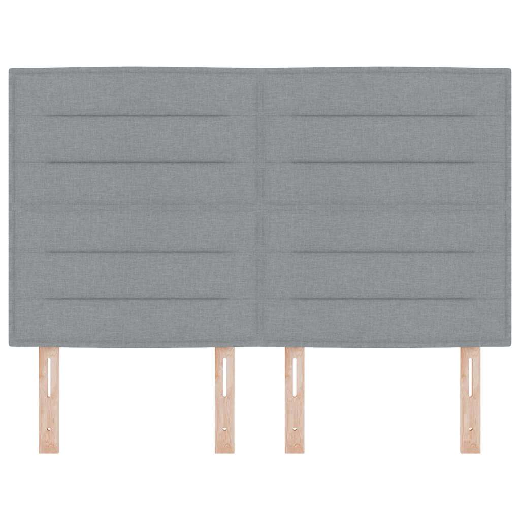 LED sengegavl med LED-lysstrimler Lysegrå 144 cm Stof