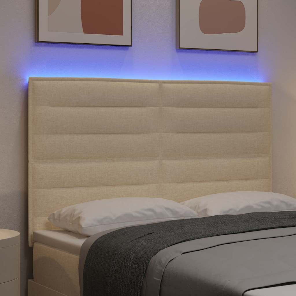 LED sengegavl med LED-lysstrimler Creme 144 cm Stof