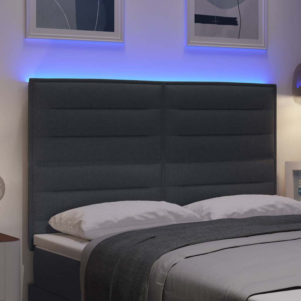 LED sengegavl med LED-lysstrimler Mørkegrå 160 cm Stof