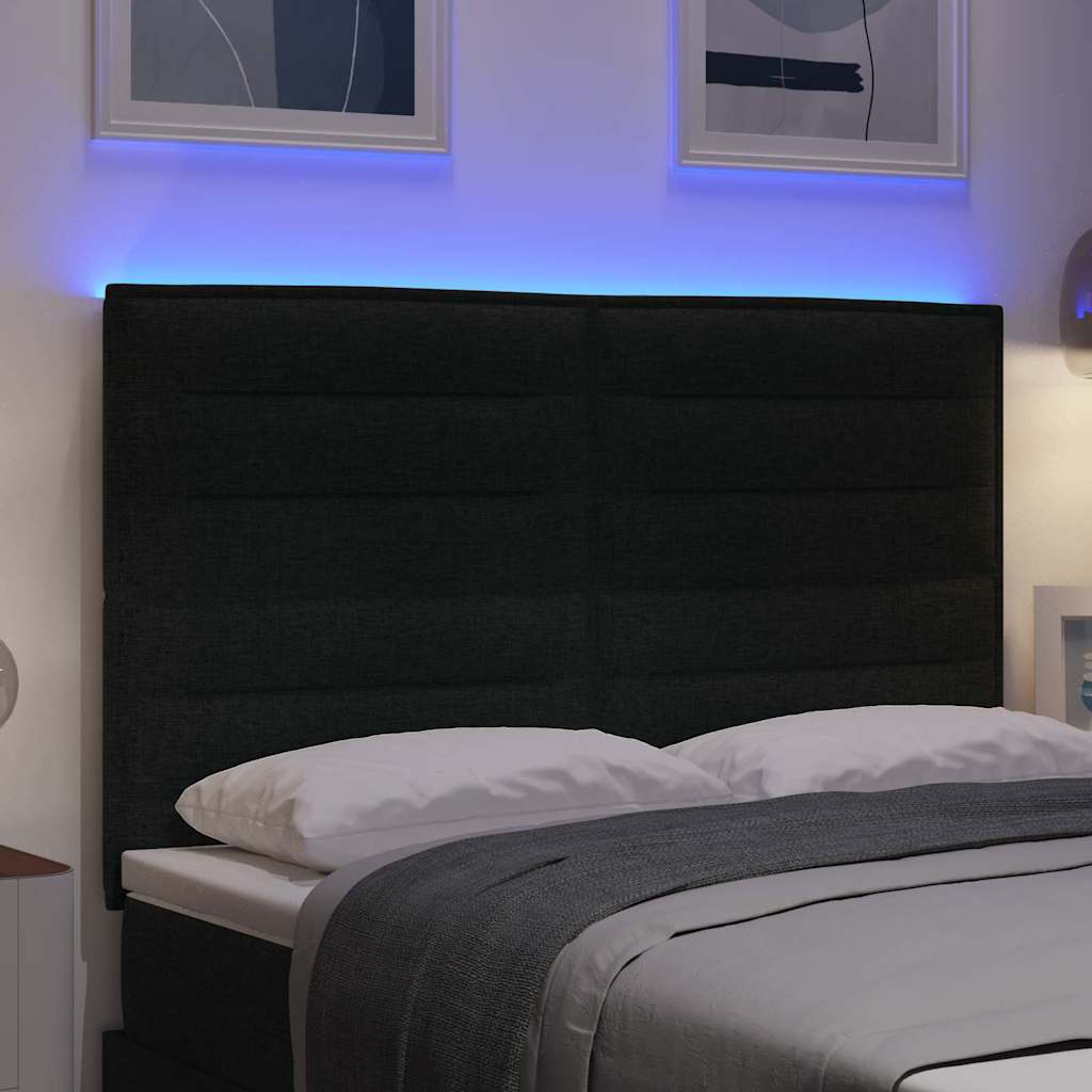 LED sengegavl med LED-lysstrimler Sort 160 cm Stof