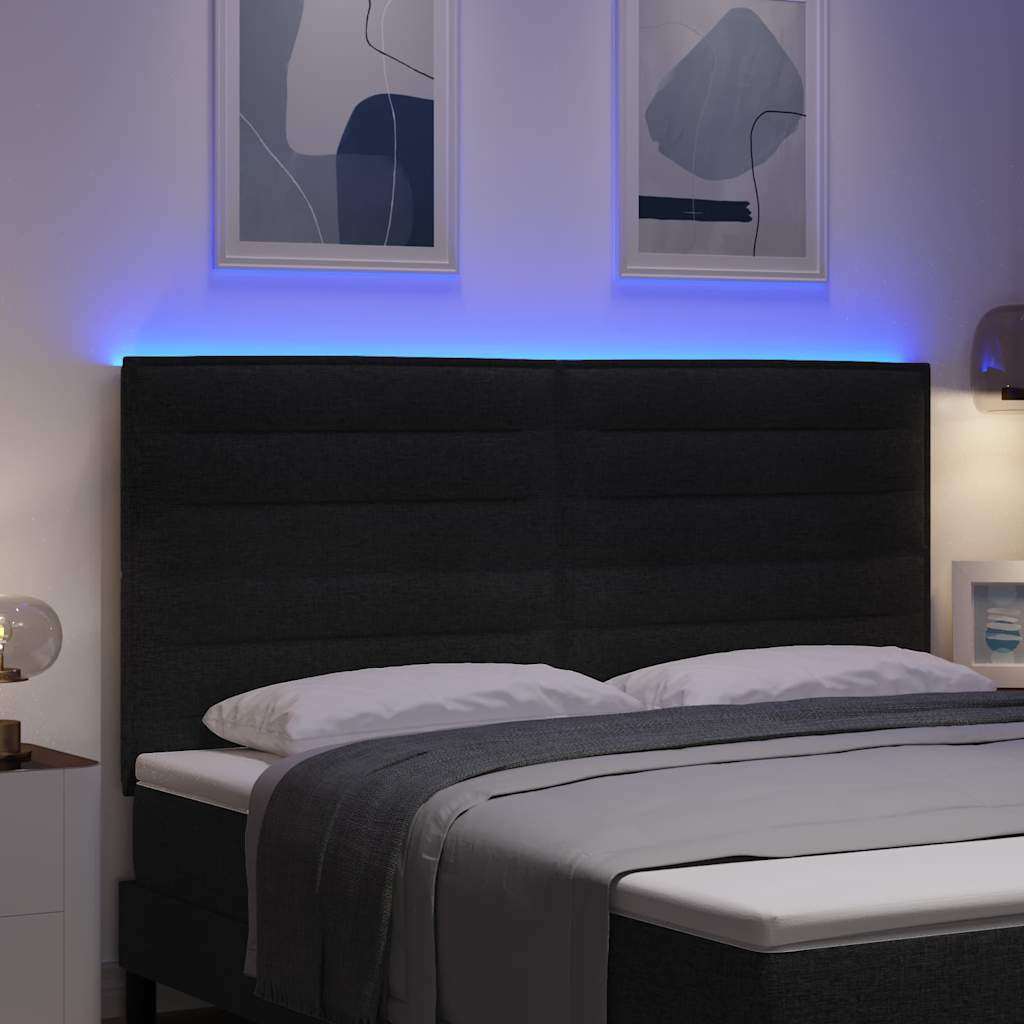 LED sengegavl med LED-lysstrimler Sort 180 cm Stof