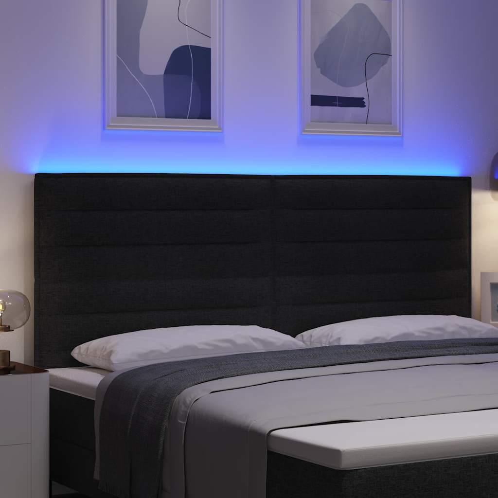 LED sengegavl med LED-lysstrimler Sort 200 cm Stof
