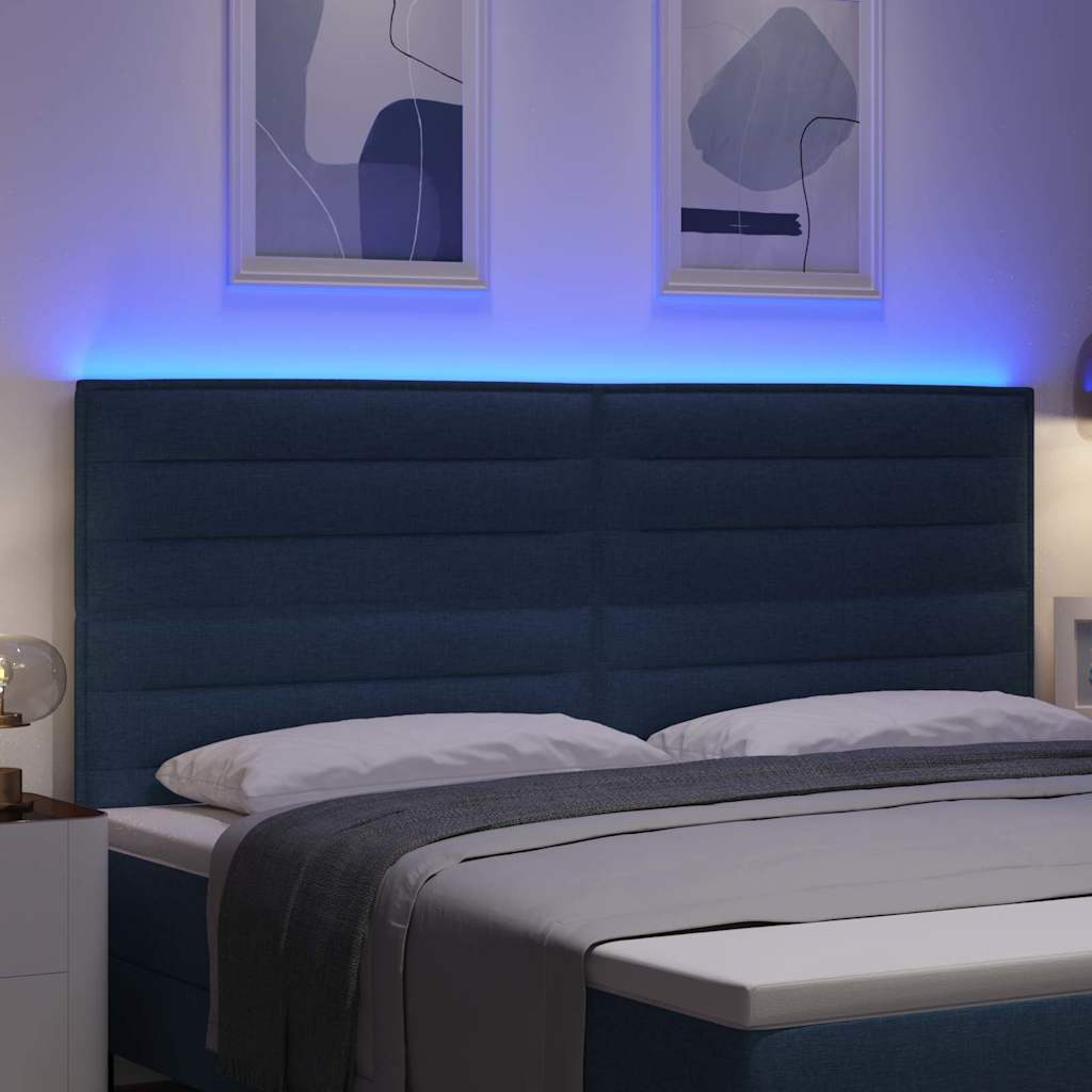 LED sengegavl med LED-lysstrimler Blå 200 cm Stof