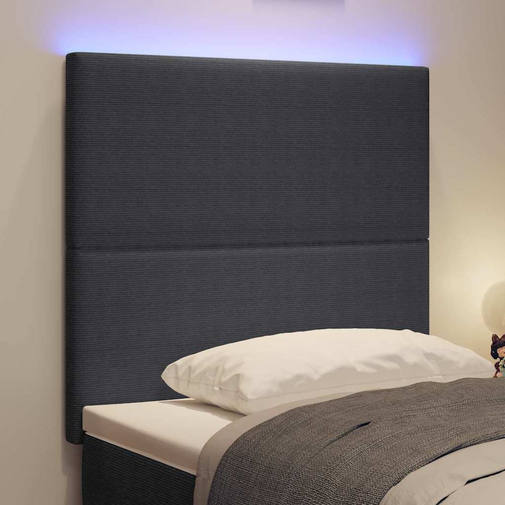 LED sengegavl med LED-lysstrimler Mørkegrå 80 cm Velourstof