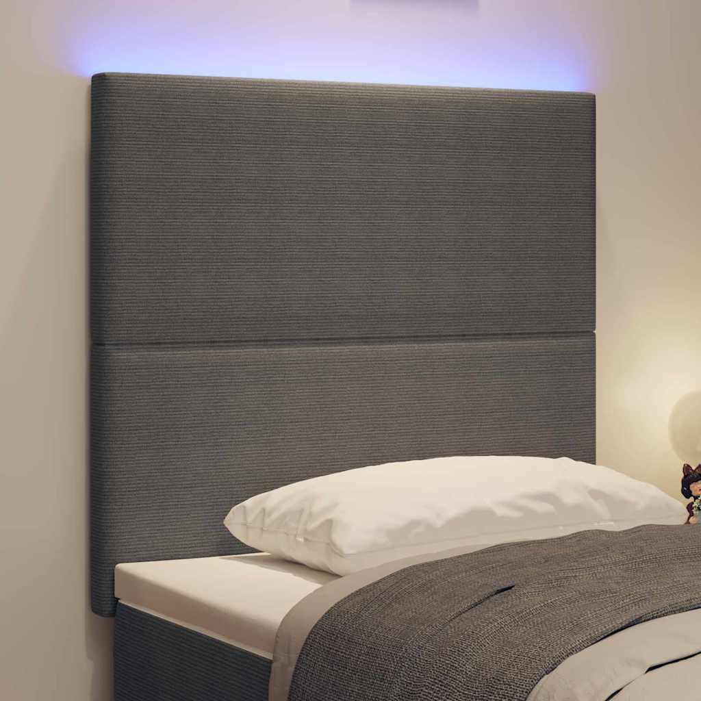 LED sengegavl med LED-lysstrimler Lysegrå 90 cm Velourstof