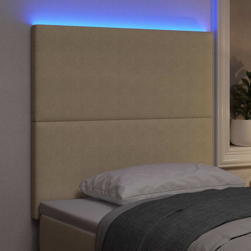 LED sengegavl med LED-lysstrimler Grågrøn 90 cm Velourstof