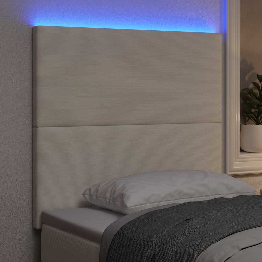 LED sengegavl med LED-lysstrimler Creme 100 cm Velourstof
