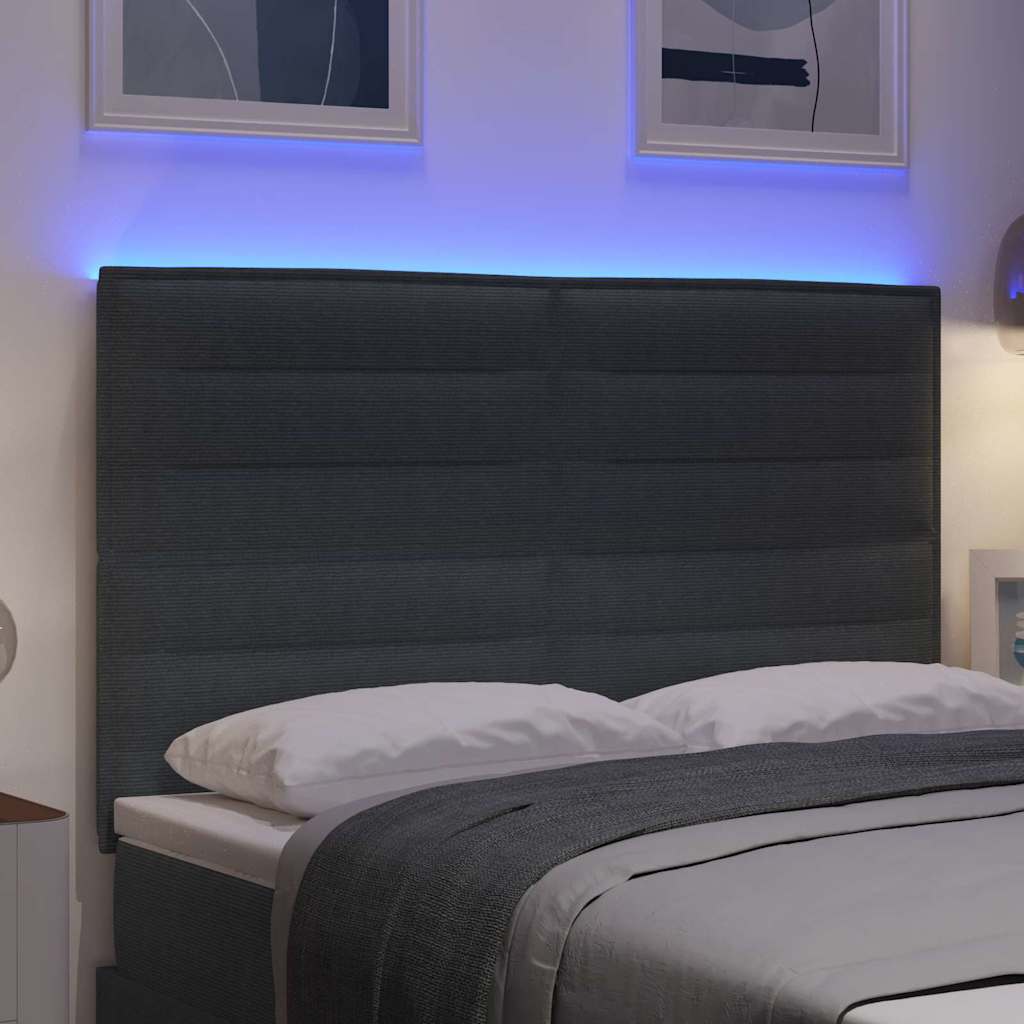 LED sengegavl med LED-lysstrimler Mørkegrå 144 cm Velourstof
