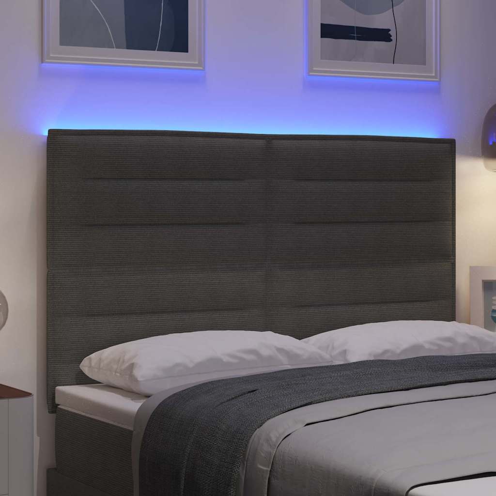 LED sengegavl med LED-lysstrimler Lysegrå 160 cm Velourstof