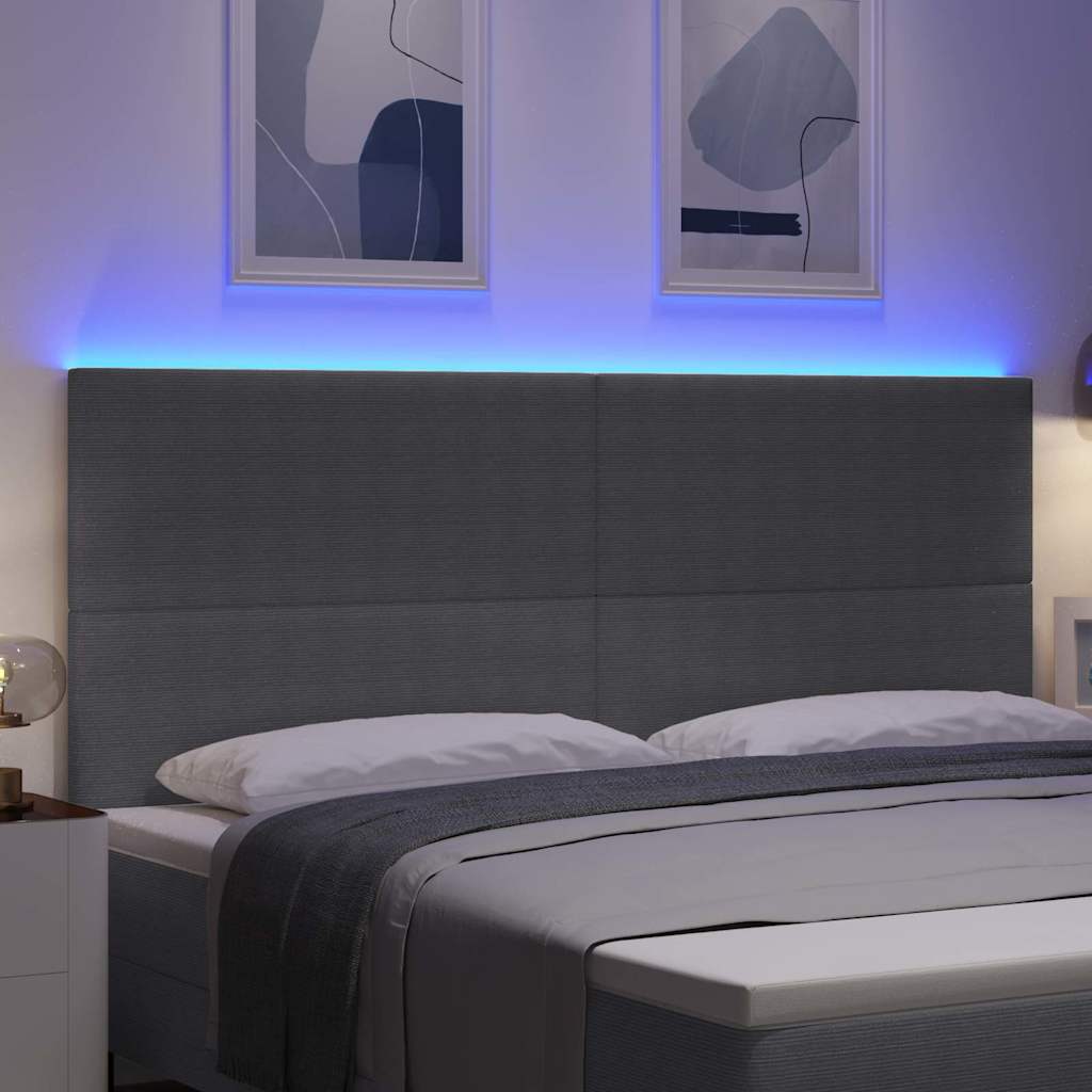 LED sengegavl med LED-lysstrimler Lysegrå 200 cm Velourstof