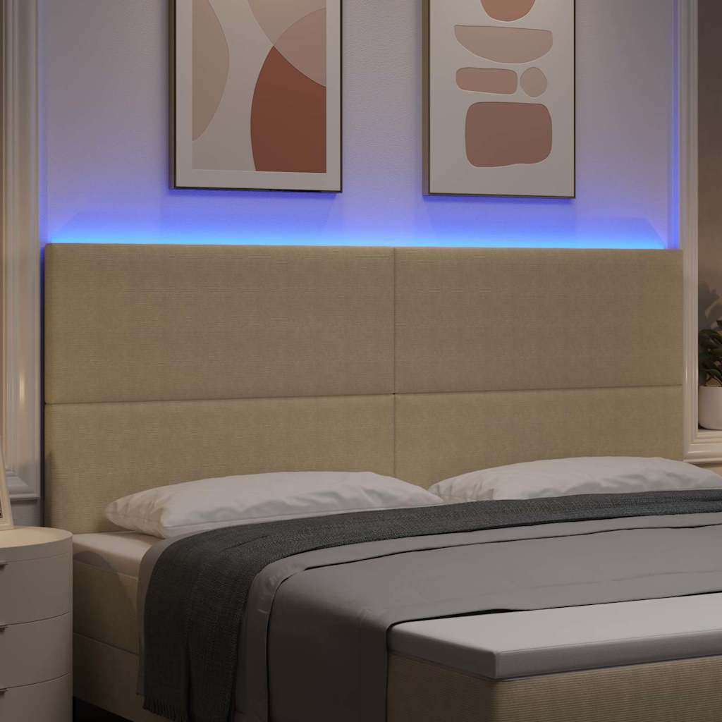 LED sengegavl med LED-lysstrimler Grågrøn 200 cm Velourstof