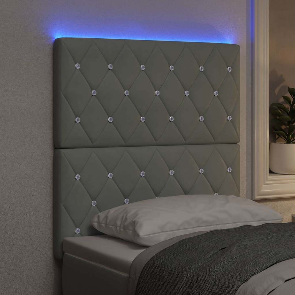 LED sengegavl med LED-lysstrimler Lysegrå 80 cm Fløjl