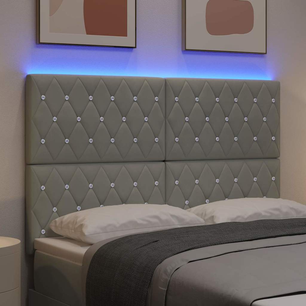 LED sengegavl med LED-lysstrimler Lysegrå 144 cm Fløjl