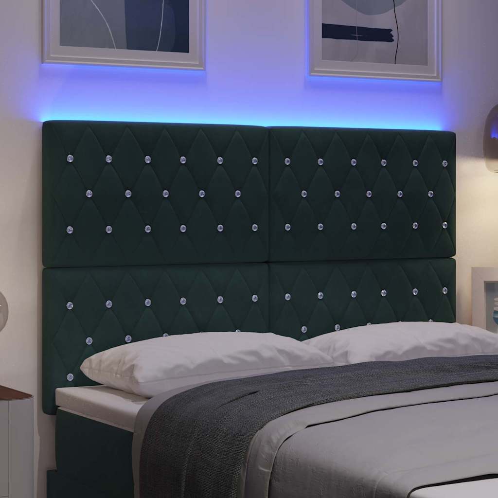 LED sengegavl med LED-lysstrimler Mørkegrøn 144 cm Fløjl