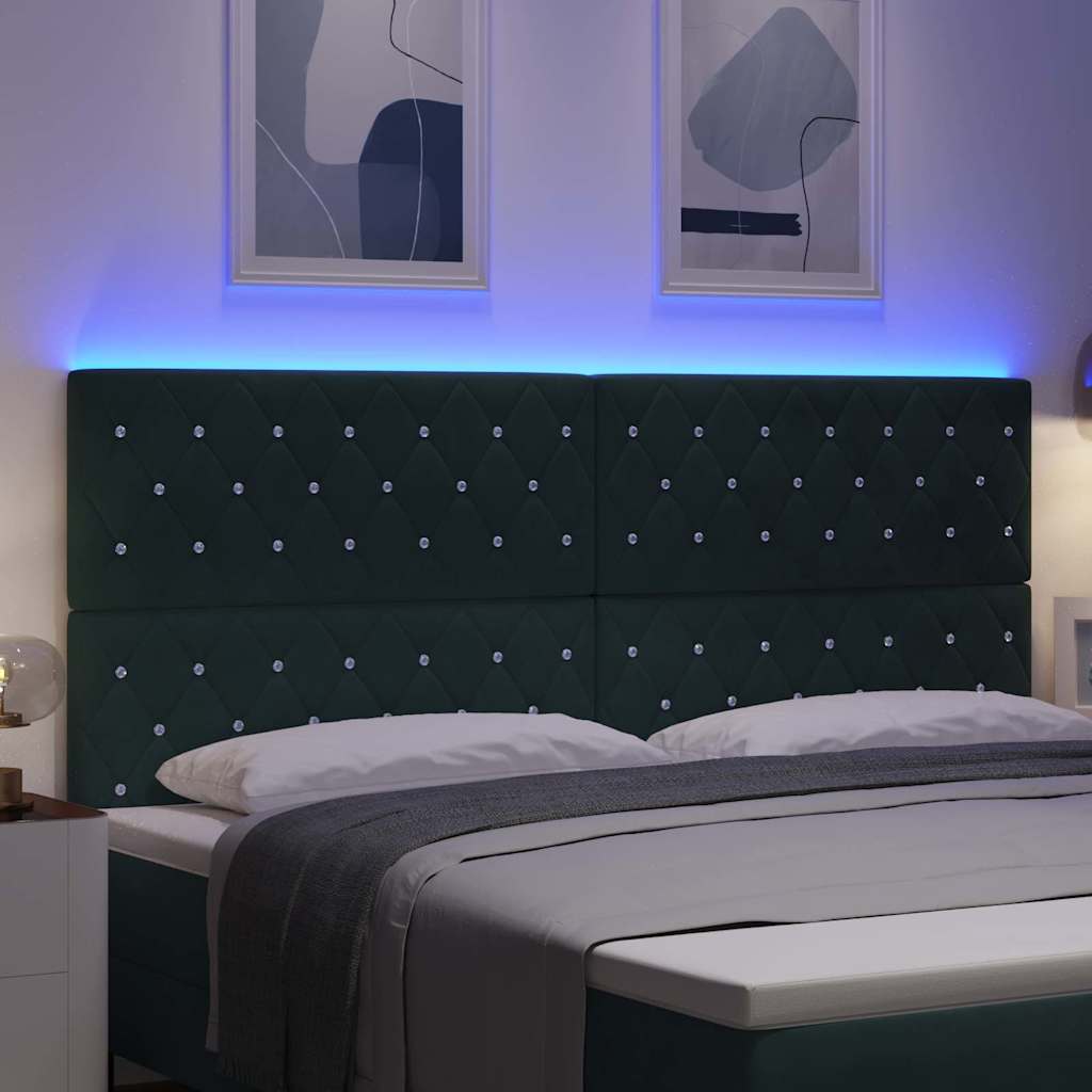 LED sengegavl med LED-lysstrimler Mørkegrøn 200 cm Fløjl