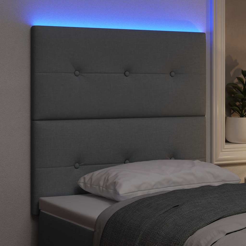 LED sengegavl med LED-lysstrimler Lysegrå 80 cm Stof