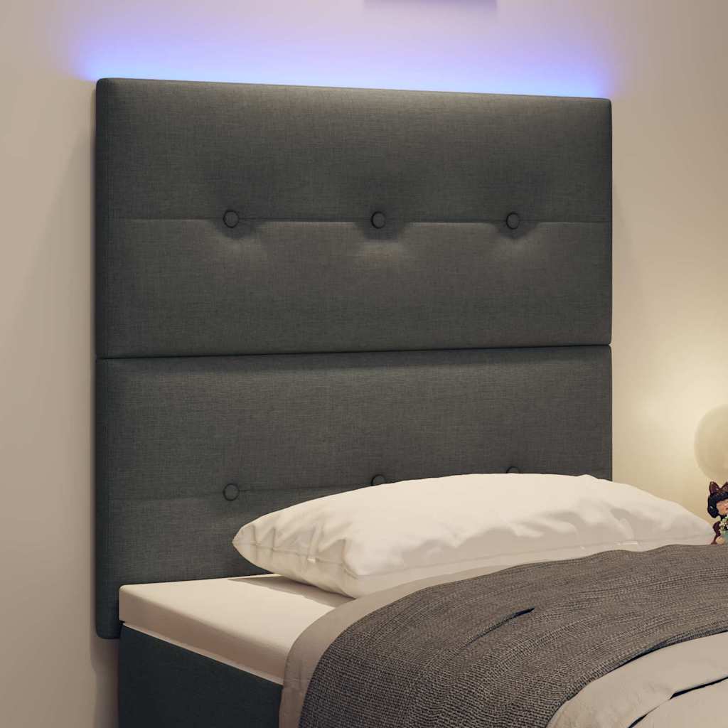 LED sengegavl med LED-lysstrimler Mørkegrå 80 cm Stof