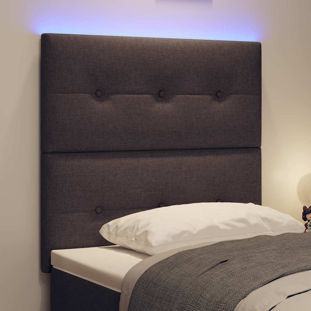 LED sengegavl med LED-lysstrimler Mørk Brun 80 cm Stof