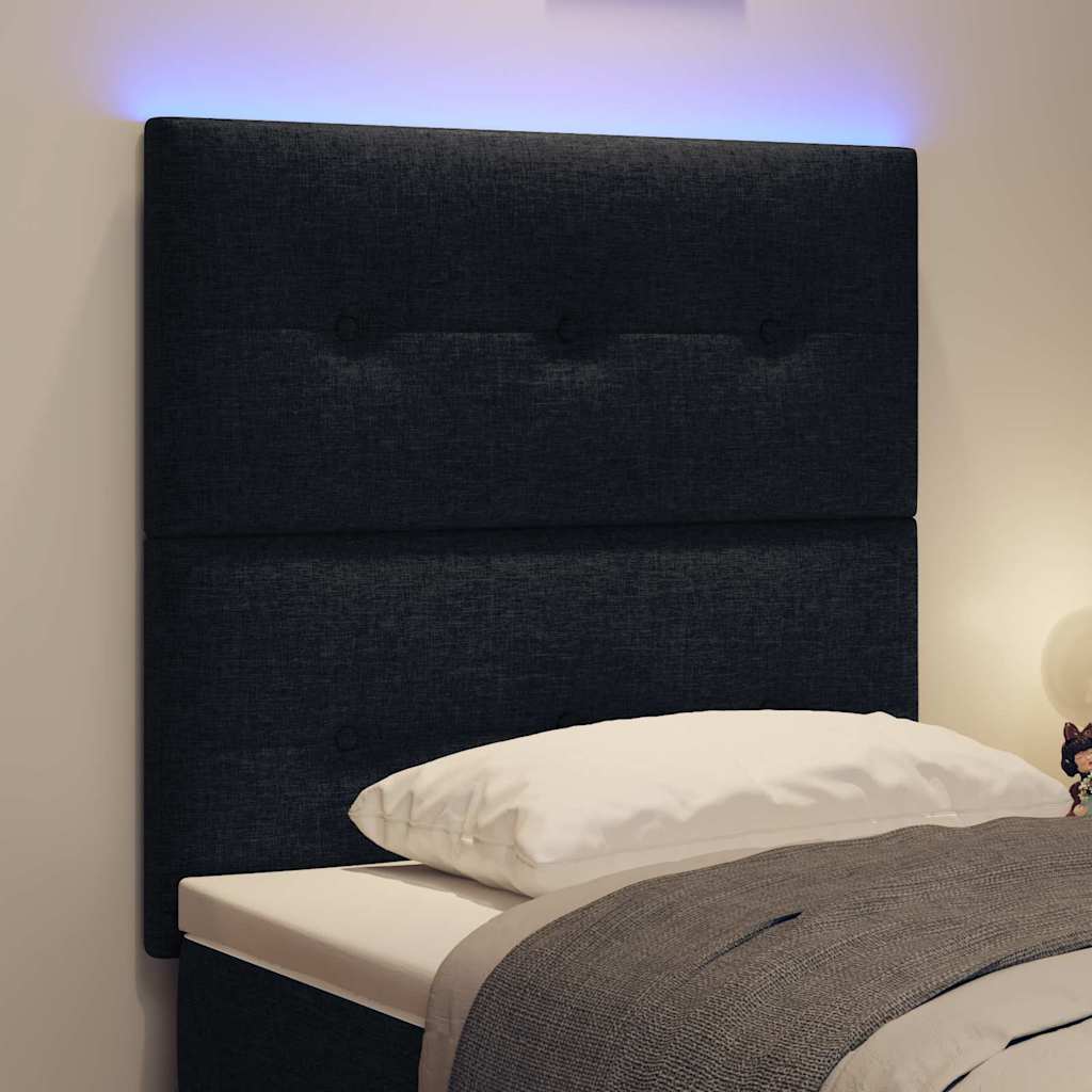 LED sengegavl med LED-lysstrimler Sort 90 cm Stof