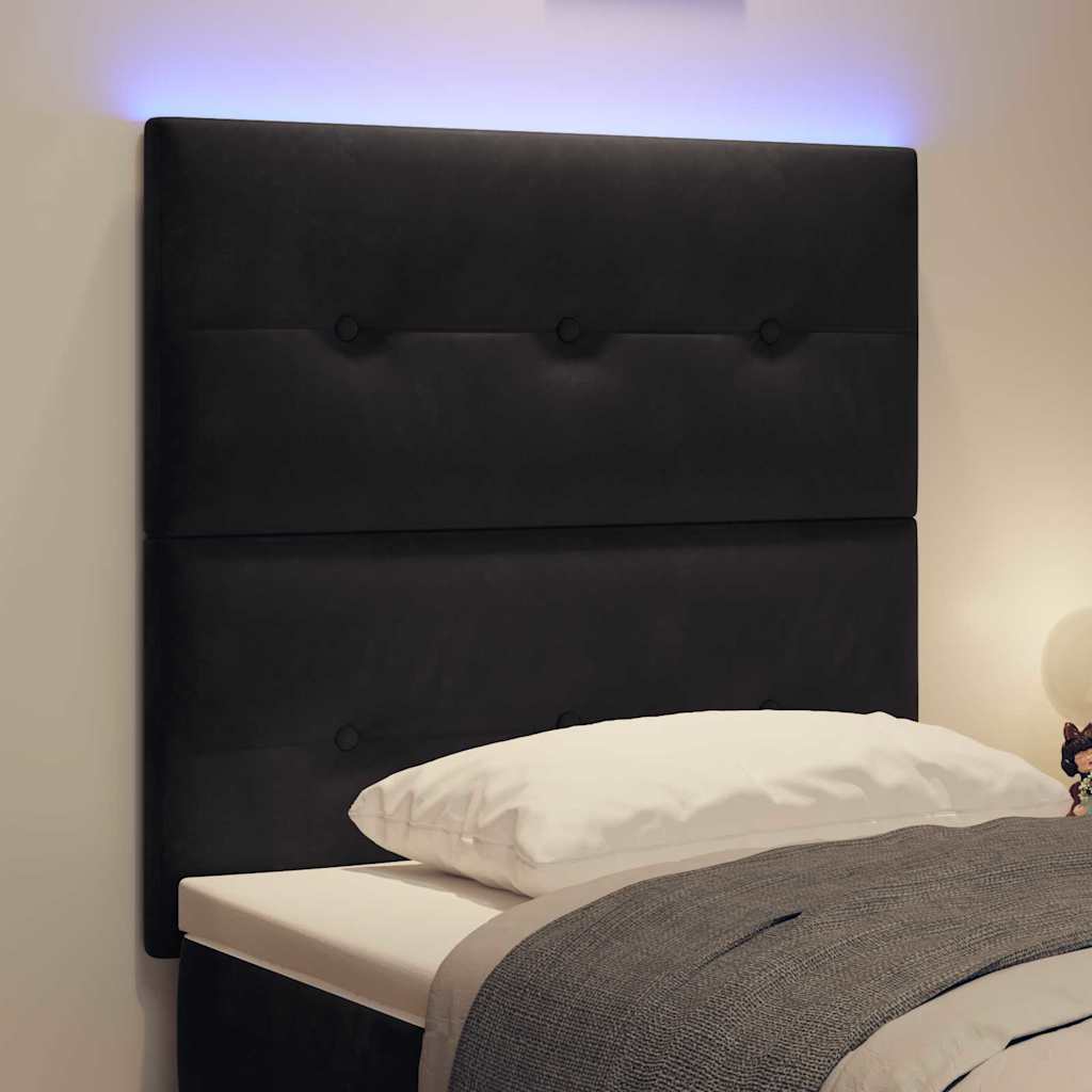 LED sengegavl med LED-lysstrimler Sort 90 cm Fløjl