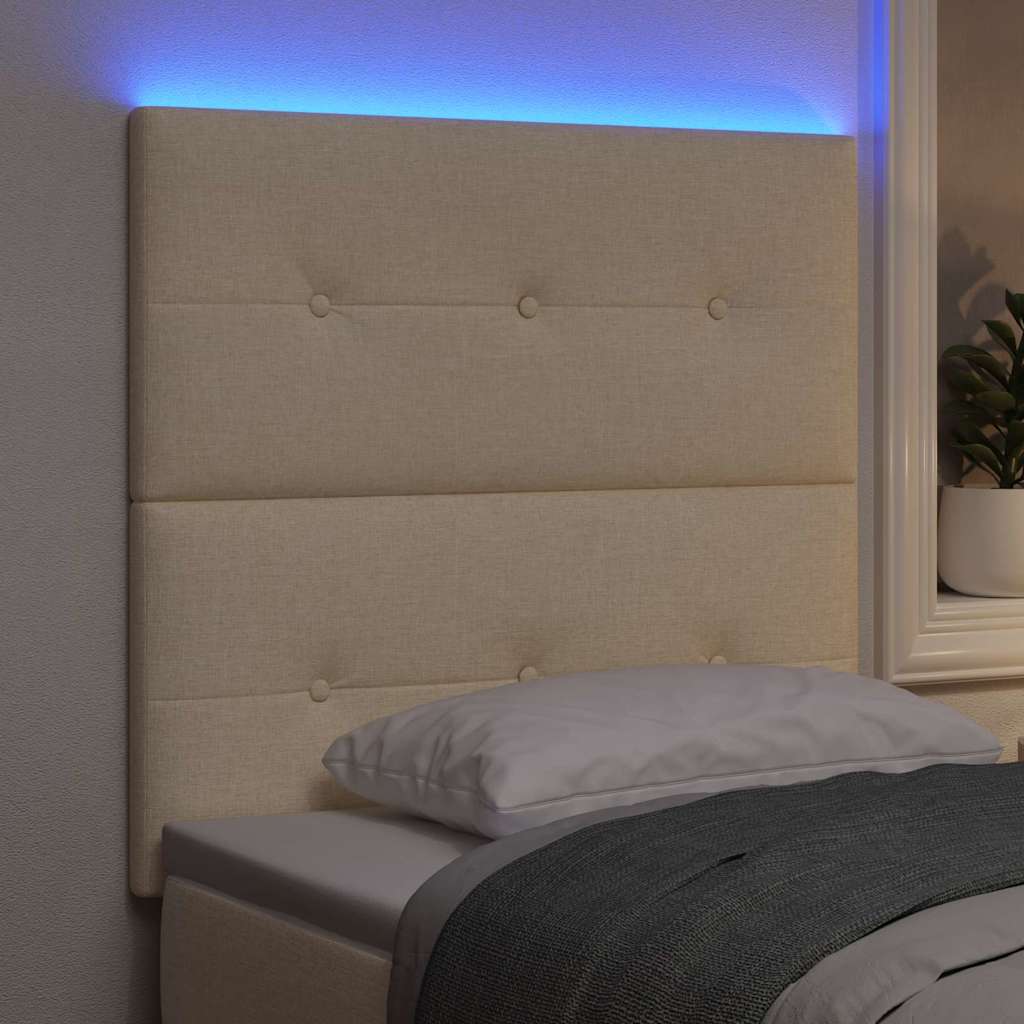 LED sengegavl med LED-lysstrimler Creme 100 cm Stof