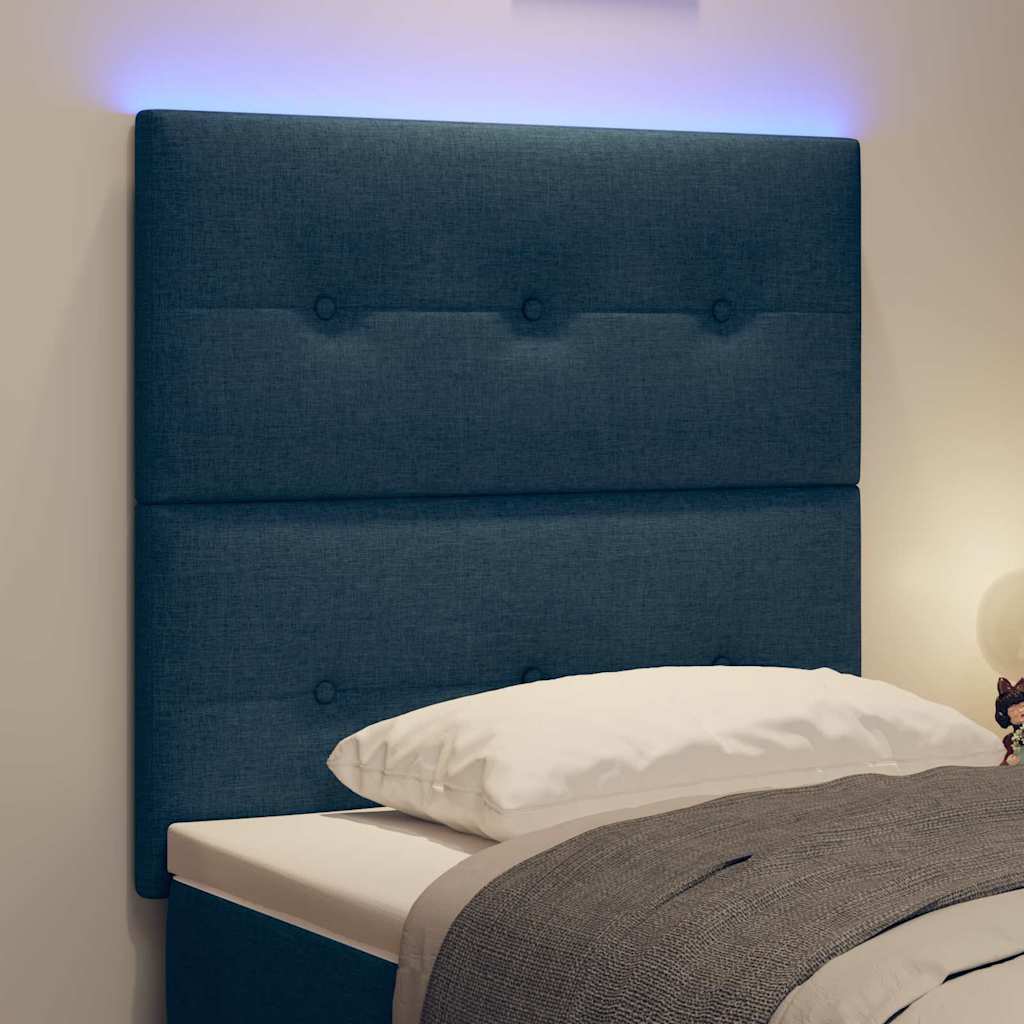 LED sengegavl med LED-lysstrimler Blå 100 cm Stof