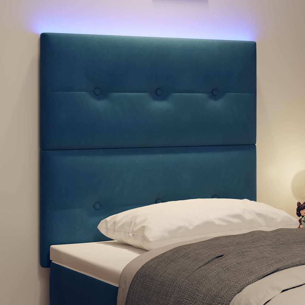 LED sengegavl med LED-lysstrimler Blå 100 cm Fløjl