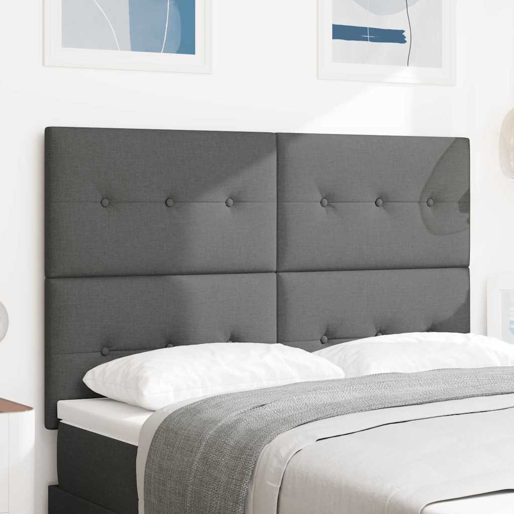 LED sengegavl med LED-lysstrimler Mørkegrå 144 cm Stof