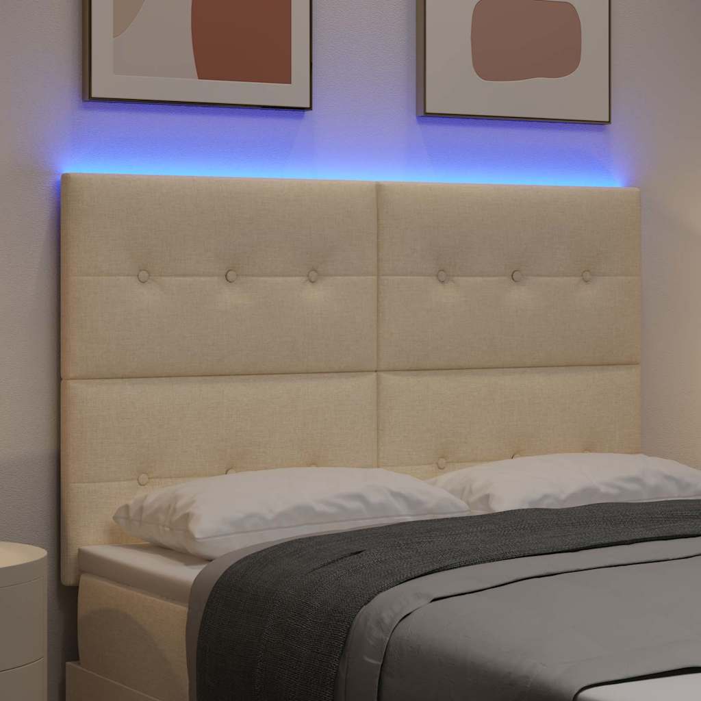 LED sengegavl med LED-lysstrimler Creme 144 cm Stof