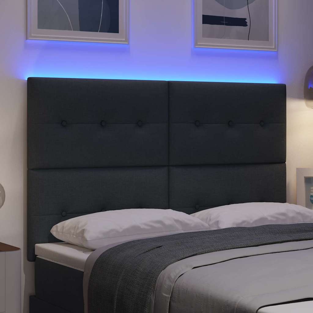 LED sengegavl med LED-lysstrimler Mørkegrå 160 cm Stof