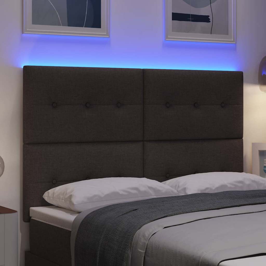 LED sengegavl med LED-lysstrimler Mørk Brun 160 cm Stof